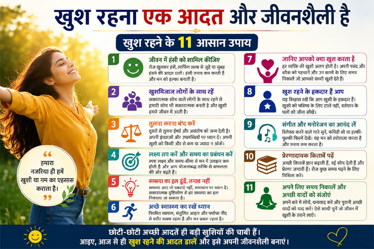 11 tips to stay happy and live a positive lifestyle.